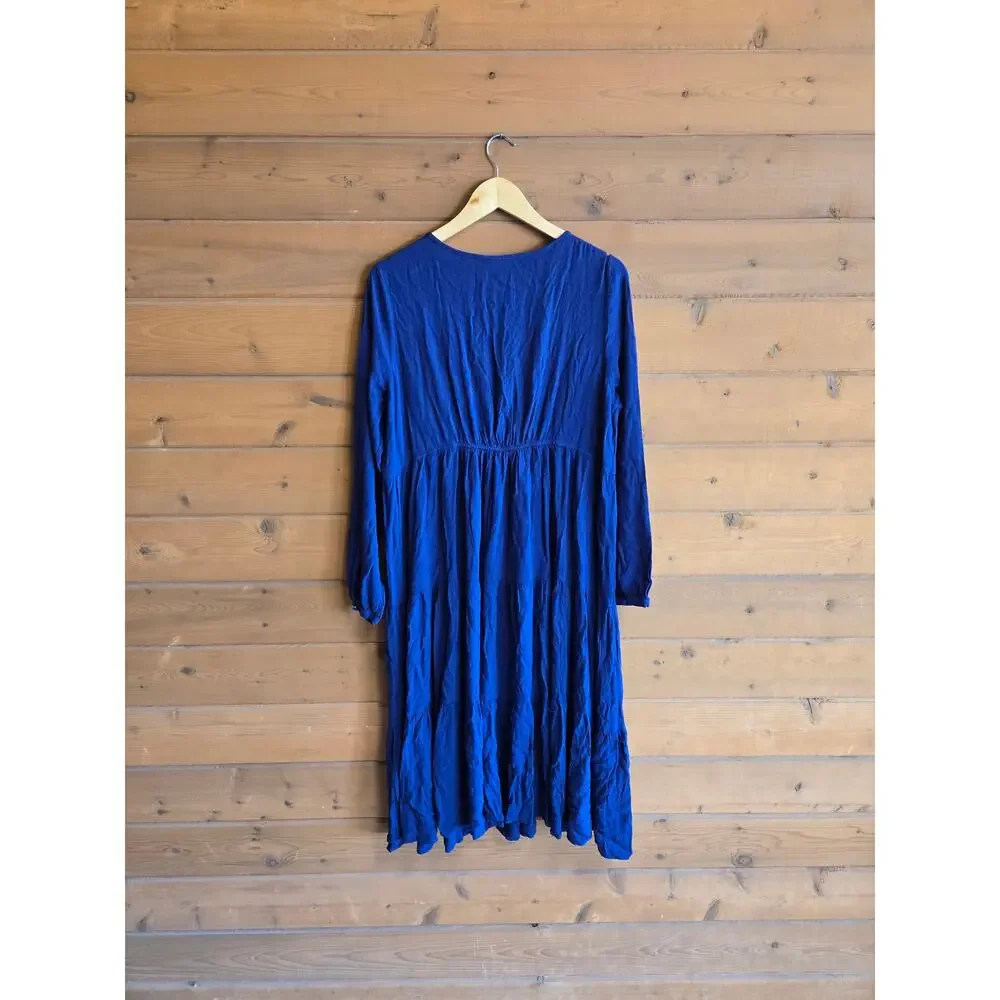 NOM Margot Dress Maternity Blue Midi Long Sleeve Nursing Friendly Large Flowy - Picture 4 of 4